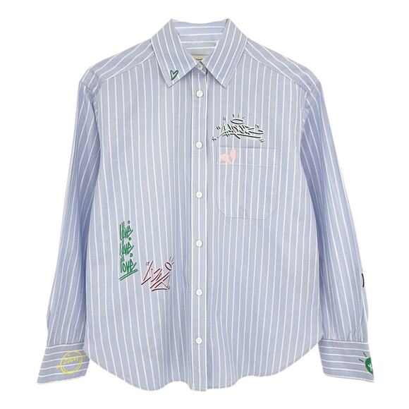 ZADIG & VOLTAIRE Tais Raye Tag Stripe Cotton Graphic Shirt S - Picture 3 of 9